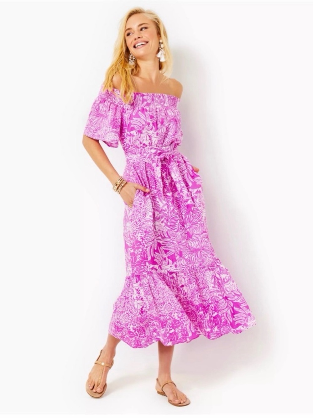 Lilly Pulitzer Isbell off the shoulder midi dress sz XXS